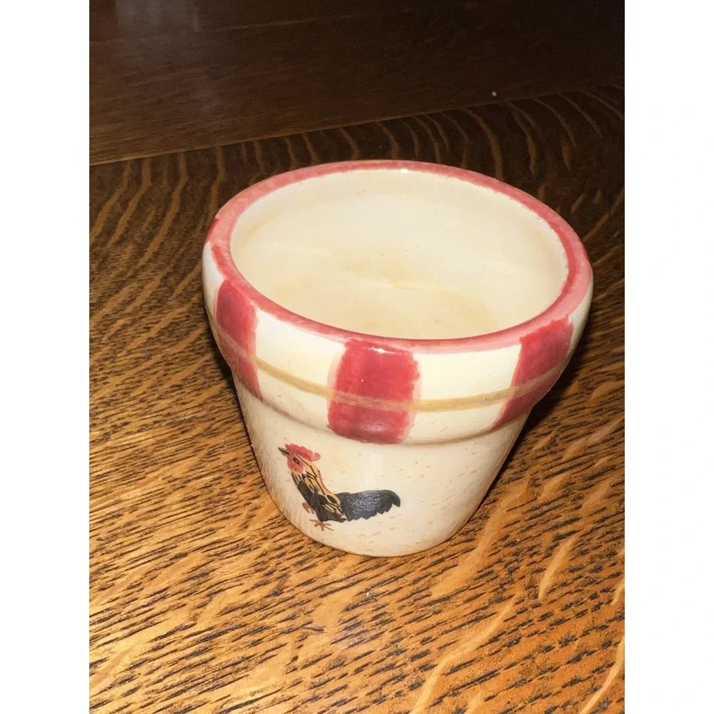 Vintage Ceramic Rooster Votive‎ Candle Holder Farmhouse Country Red Checkered